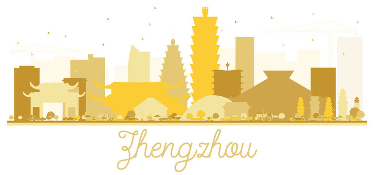 Zhengzhou City skyline golden silhouette.