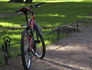 Fototapeta na wymiar Bicycle parking on the path