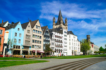 Fototapeta premium Fischmarkt and Great St. Martin church, Koln - Cologne, Germany, 05.07.17