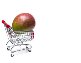 Mango in shopping cart  isolated on white background