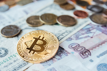 Bitcoin, euro, dollar and rubles