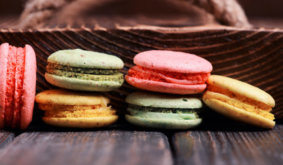 Sweet and colourful french macaroons or macaron