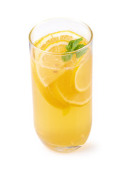 Lemon juice with honey isolated on a white background.