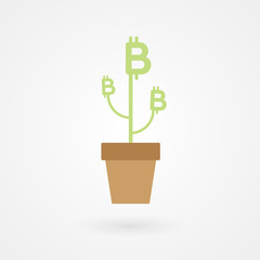 Bitcoin money tree. Financial growth concept. Vector illustration, flat design
