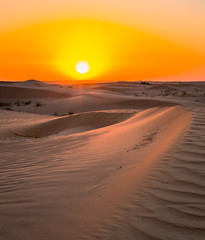 Obraz na płótnie Canvas Beautiful exposure done in the desert with its colorful red color over sunset over the sands dunes