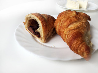 Croissant with nougat and chocolate