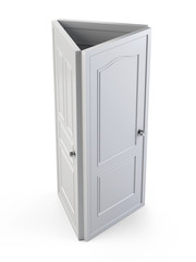 Three white doors that are next to each other.