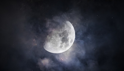 Fototapeta na wymiar Mysteriöser Mond mit Wolken und SternenMysterious moon with clouds and stars