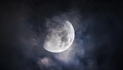 Fotobehang Mysterieuze maan met wolken en sterren © Steve Kuttig