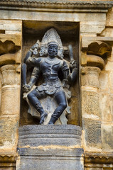 Carved idol on the inner wall of Airavatesvara Temple, Darasuram, near Kumbakonam, Tamil Nadu, India.