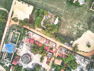 Aerial drone view  of a traditionnal cambodian temple