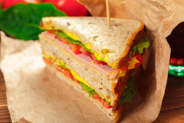 sandwich on a wooden table