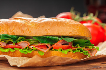 sandwich on a wooden table