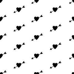 Fototapeta na wymiar Seamless pattern with the black hearts and arrows.
