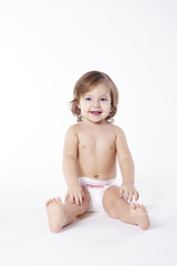 Cheerful baby on white background