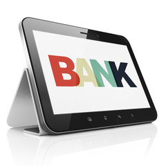 Banking concept: Tablet Computer with Painted multicolor text Bank on display, 3D rendering