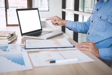 Businessman working analysis finance with calculate about cost on investment, planning data on document, business strategy and accounting concept