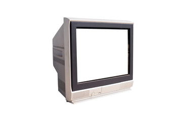 Vintage television with cut out screen on Isolated background. Old retro tv set.