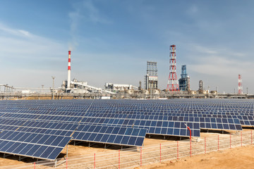 Solar panels installed on the territory of the petrochemical complex to meet the plant's own...