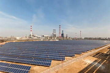 Solar panels installed on the territory of the petrochemical complex to meet the plant's own...