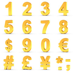 Numbers Set in Gold with clipping path for each object