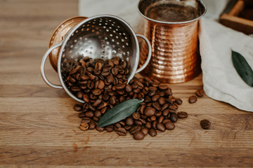 Coffee beens on rustic background