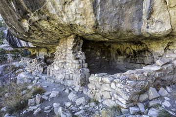 under a ledge