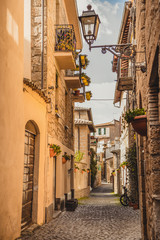 narrow street and old buildings in Orvieto, Rome suburb, Italy