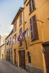 clothes drying outside the building in Orvieto, Rome suburb, Italy