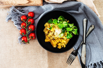Radiatori pasta in a creamy tomato parmesan cheese sauce