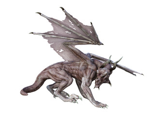 3D Rendering Fantasy Vampire Dragon on White