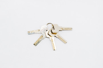 Doors keys isolated on white background. keys on metal keyring isolated on white background