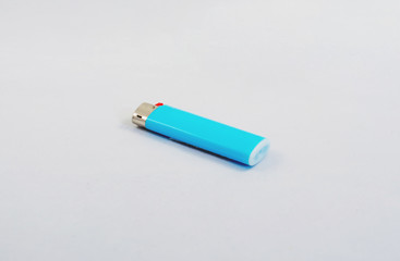 Blue Cigarette lighter isolated on white background.