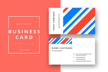 Trendy minimal abstract business card template in blue color. Modern corporate stationery id layout with geometric pattern. Vector fashion background design with information sample name text.
