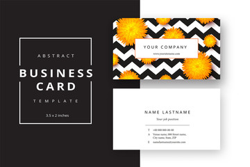 Trendy minimal abstract business card template with flowers. Modern corporate stationery id layout with geometric pattern. Vector fashion background design with information sample name text.