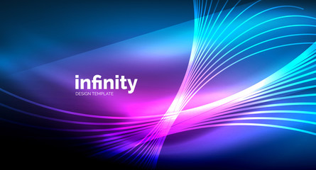 Naklejka premium Abstract wave on dark background, shiny glowing neon digital background template
