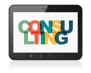 Finance concept: Tablet Computer with Painted multicolor text Consulting on display, 3D rendering