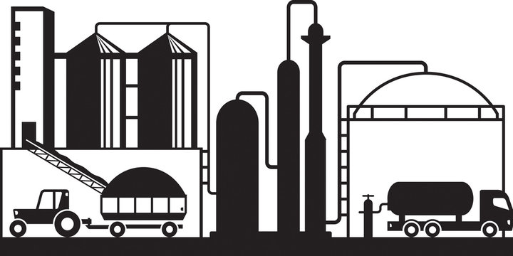 Production of biogas from agricultural sources - vector illustration