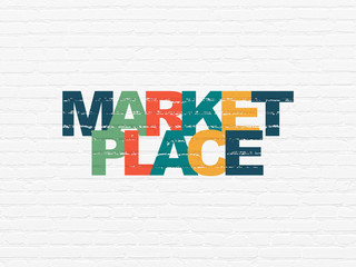 Marketing concept: Painted multicolor text Marketplace on White Brick wall background