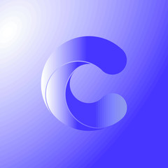 Blue letter C with light shade from one side and blue background