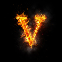 Fire letter v of burning flame.