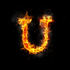 Fire letter u of burning flame.