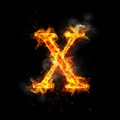 Fire letter x of burning flame.