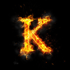 Fire letter K of burning flame.