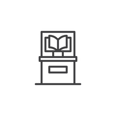 Book in museum glass showcase outline icon. linear style sign for mobile concept and web design. Ancient book exhibit simple line vector icon. Symbol, logo illustration. Pixel perfect vector graphics