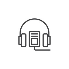 Audio guide outline icon. linear style sign for mobile concept and web design. Headphones and mp3 player simple line vector icon. Symbol, logo illustration. Pixel perfect vector graphics
