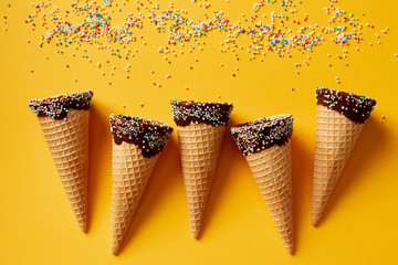 Ice cream cone with colorful sprinkles