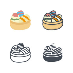 Basket with eggs easter holidays vector icon flat line silhouette colored