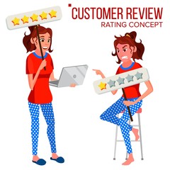 Customer Review Vector. Happy And Unhappy Woman. Review Rating. Testimonials Messages. Store Quality Work. Isolated Flat Cartoon Character Illustration