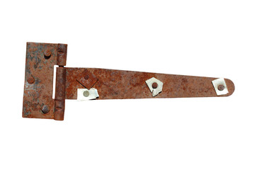 An old rusty metal loop for the door. Close-up. Isolated on white background.